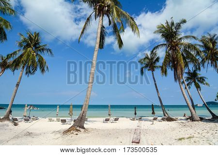 The Sao beach at sunny day in Phu Quoc Vietnam. Phu Quoc is the largest island in Vietnam has a total area of 574 square kilometres.