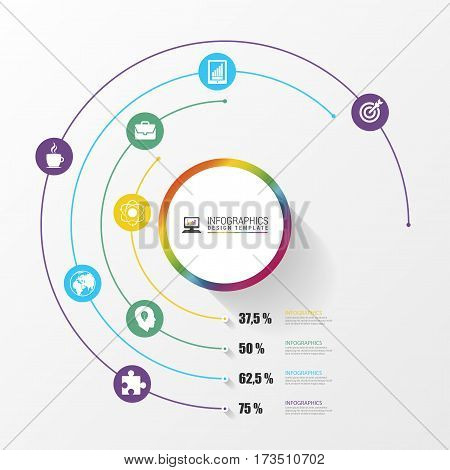 Circular stylish multicolor round percent line 4 step. Infographics. Vector illustration