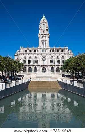 The City Hall of Porto located at the top of the Aliados Avenue Portugal