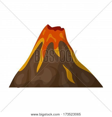 A fiery volcano. A mountain in which there is a volcanic eruption. Different mountains single icon in cartoon style vector symbol stock web illustration.