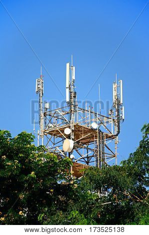 Large telecommunications mast in the city centre Heraklion Crete Greece Europe.