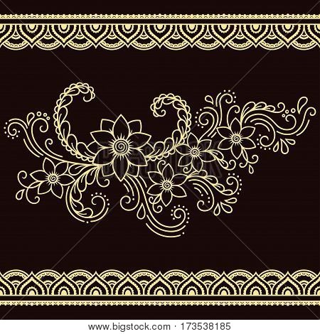 Set of seamless borders for design and application of henna. Bracelet for tattoo or henna pattern. Mehndi style. Decorative pattern in oriental style.