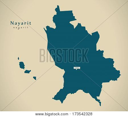 Modern Map - Nayarit Mexico Mx Illustration