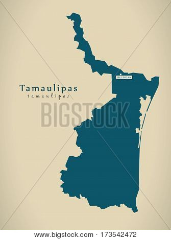 Modern Map - Tamaulipas Mexico Mx Illustration