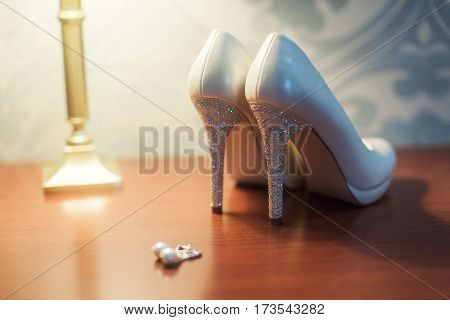 Wedding flowers and beautiful shoes decoration beauty wedding bride