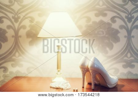 Wedding flowers and beautiful shoes decoration beauty wedding bride