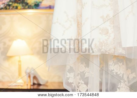 Wedding dress and beautiful shoes decoration beauty wedding bride