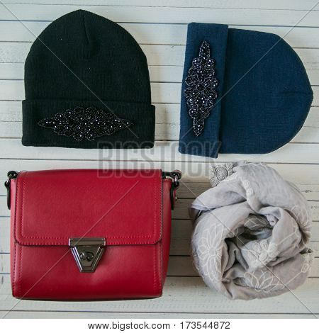beautiful women's accessories on wooden background for shop or site