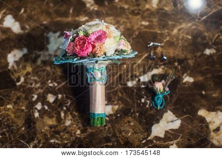 Wedding flowers and beautiful shoes decoration beauty wedding bride