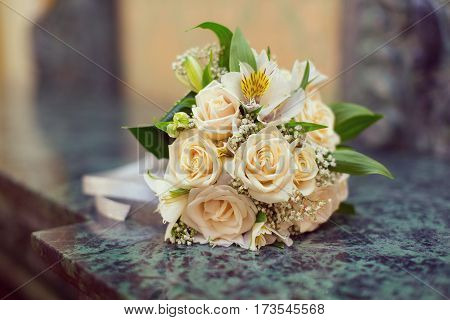Wedding flowers and beautiful shoes decoration beauty wedding bride