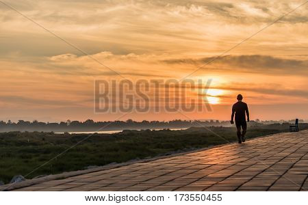 Morning at a park near the Khong river in Bueng Kan district Thailand.