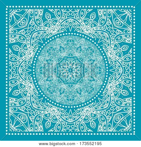 Blue Bandana Print. Vector ornamental tile pattern with border and frame