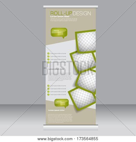 Roll up banner stand template. Abstract background for design,  business, education, advertisement. Green color. Vector  illustration.