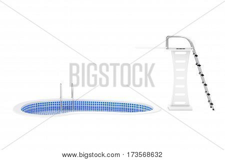 Jump Board near Swimming Pool on a white background. 3d Rendering.