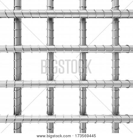 Metal Reinforcement Steel Rebars as Welded Wire Mesh on a white background. 3d Rendering.