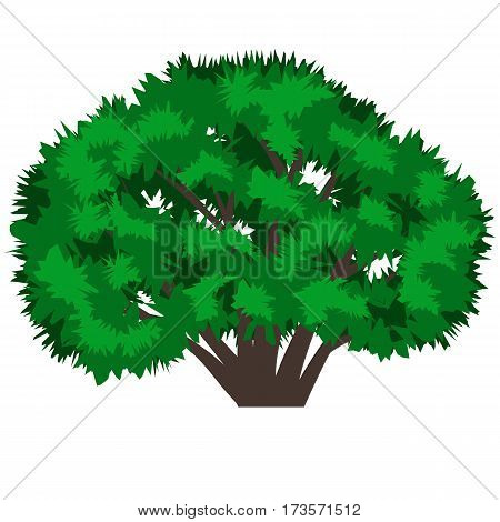 Green tree isolated on white background. Use as landscape element for scene creating. Vector illustration