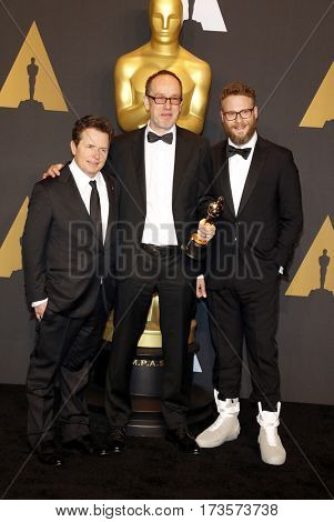 John Gilbert, Seth Rogen and Michael J. Fox at the 89th Annual Academy Awards - Press Room held at the Hollywood and Highland Center in Hollywood, USA on February 26, 2017.