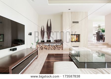 White Living Room With Tv Set