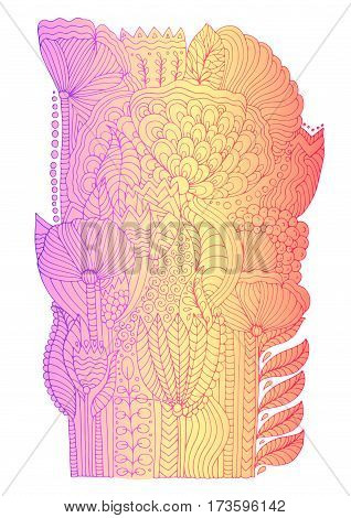 Vector hand drawn doodle pattern of unrealistic flowers in magic garden. Zentangle drawing floral carpet. Isolated on white background