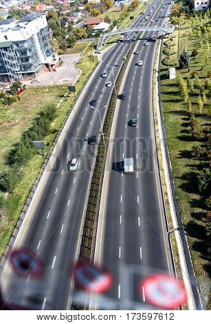 An express road in the center of Almaty, a top view
