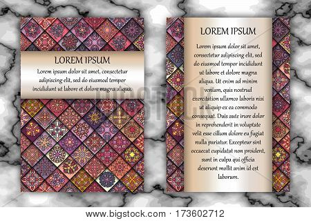 Invitation Card Design Template. Vintage Decorative Elements With Mandala, Delicate Floral Pattern.