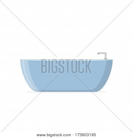 Beautiful luxury blue modern bathtub decoration interior in flat style isolated on white background. Vector Illustration