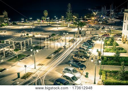 Zakynthos, Greece - SEPTEMBER 2016: Solomos Square at night time