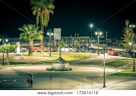 Zakynthos, Greece - SEPTEMBER 2016: Solomos Square at night time