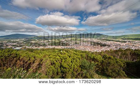 Wide angle view of Angra do Heroismo city in Terceira Island, Azores