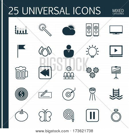 Set Of 25 Universal Editable Icons. Can Be Used For Web, Mobile And App Design. Includes Elements Such As Money Transfer, Great Glimpse, Sound Box And More.