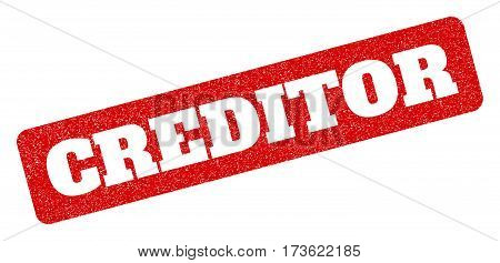 Red Rubber Seal Stamp With Creditor Text Hole. Glyph Caption Inside Rounded Rectangular Banner. Grun