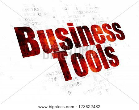 Business concept: Pixelated red text Business Tools on Digital background