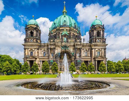 Berlin Cathedral With Fountain At Lustgarten Park, Germany