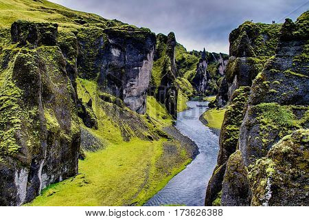 Famous and great Fjadrargljufur Canyon in Iceland