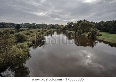 Trees and shrubs on the banks of the River Neisse in Poland