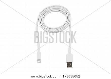 White usb-cable for iphone isolated on white background