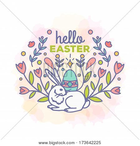 Hello easter card with bunny design vector illustration. Line style