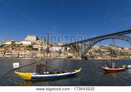Porto Portugal - February 25 2017: Traditional Rabelo Boats (