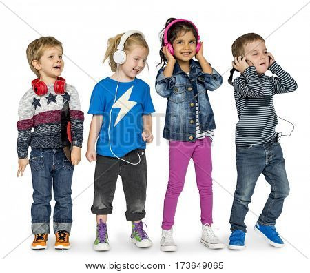 Little Children Heaphones Music Adorable Cheerful