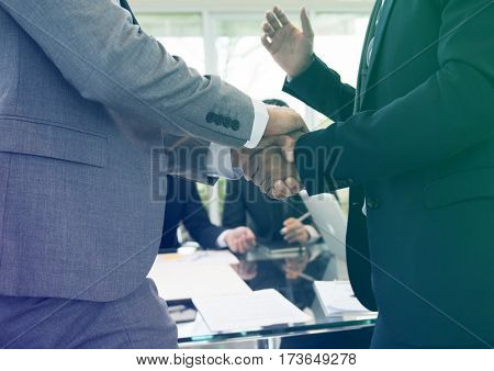 Photo Gradient Style with Business Partners Introductionary Handshake Bow