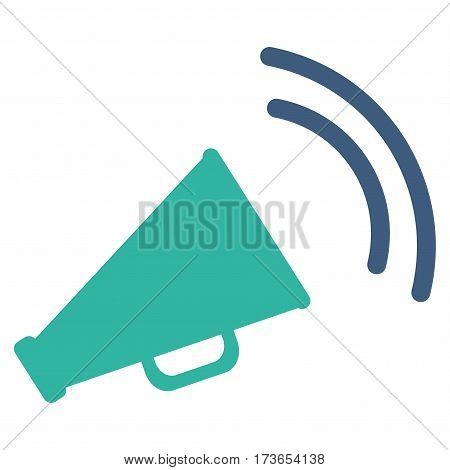Announce Horn vector icon. Flat bicolor cobalt and cyan symbol. Pictogram is isolated on a white background. Designed for web and software interfaces.
