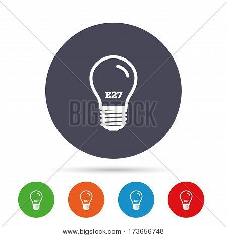 Light bulb icon. Lamp E27 screw socket symbol. Led light sign. Round colourful buttons with flat icons. Vector