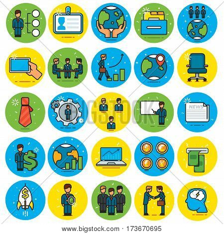 Business Icons Set flat colorful illustrations rasterized
