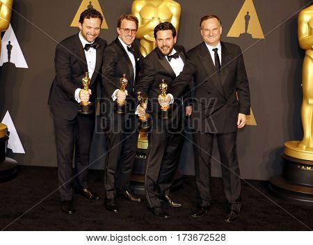 Dan Lemmon, Andrew R. Jones, Adam Valdez and Robert Legato at the 89th Annual Academy Awards - Press Room held at the Hollywood and Highland Center in Hollywood, USA on February 26, 2017.