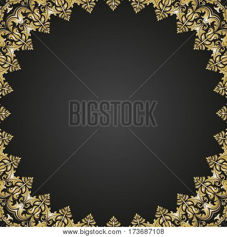 Classic vector golden square frame with arabesques and orient elements. Abstract ornament with place for text. Vintage pattern