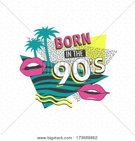 Template memphis poster or invitation for carnival with geometric ornaments elements. Back to the 90 s. Vector background in trendy 80s-90s .