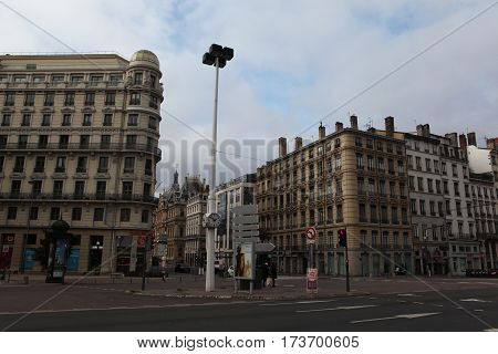 Lyon, France - December 20, 2016: The old house and the street in the historic center -December 20 2016 in Lyon, France