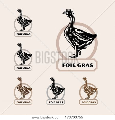 Foie gras logo icon badge emblem with goose silhouette