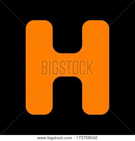 Letter H sign design template element. Orange icon on black background. Old phosphor monitor. CRT.