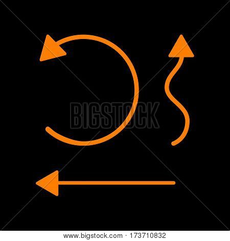 Simple set to Interface Arrows Orange icon on black background. Old phosphor monitor. CRT.